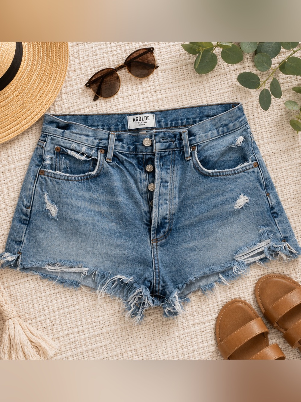 Agolde Distressed Blue Jean Shorts